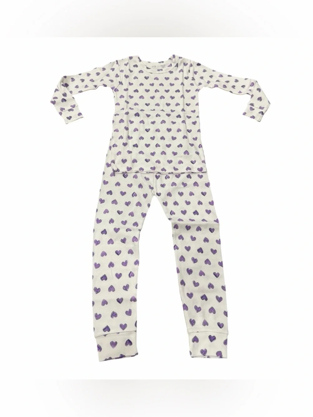 Gap Kids 2-Piece Snug Fit Cotton Knit Heart Pajamas, Purple White, Size 3T, NEW
